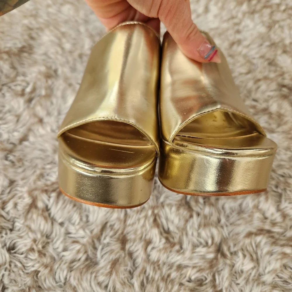 Nine West‎ Flower Platform Slide Sandal Mules Gold Women's Size 6 1/2